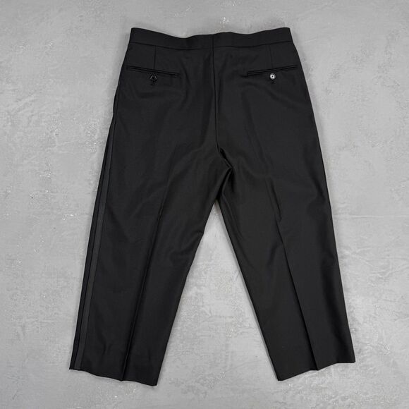 Vintage 90s Gerald Austin Black Wool Tuxedo Pants w/ Satin Side Stripe 34 Short - Picture 5 of 6